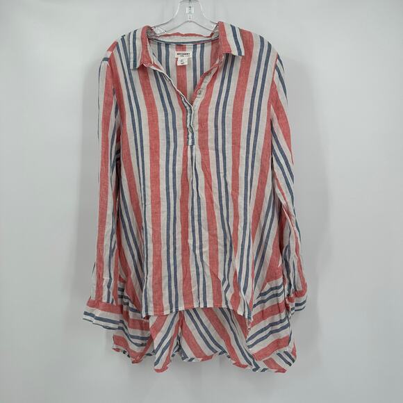Artisan Ny Tops - Artisan NY Womens Linen Top L Striped Button Front Coastal Grandmillennial‎